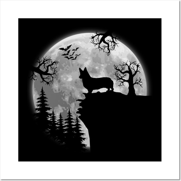 Corgi And Halloween Moon Wall Art by celestewilliey